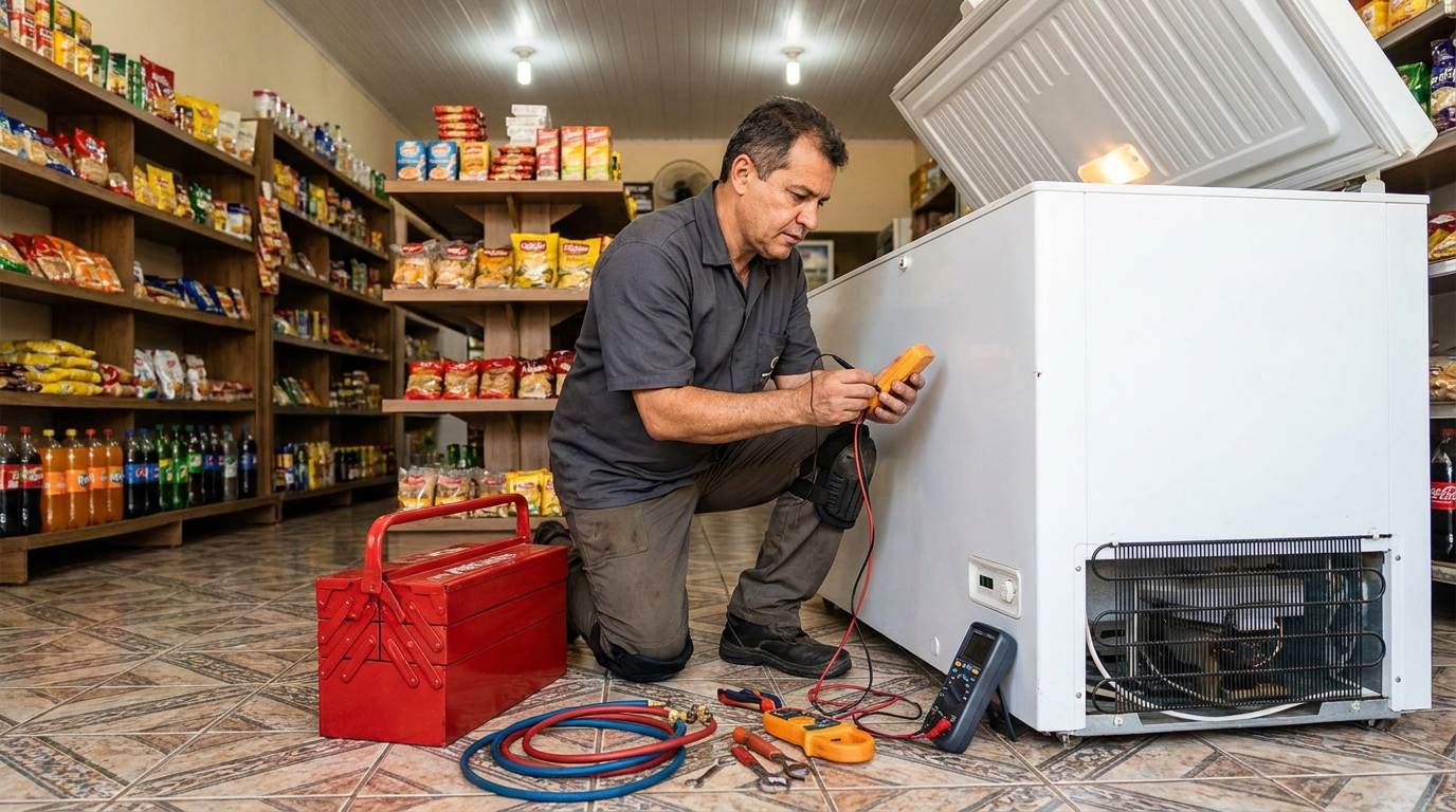 Recarga de gás refrigerante em freezer em atendimento em Divinópolis‑MG